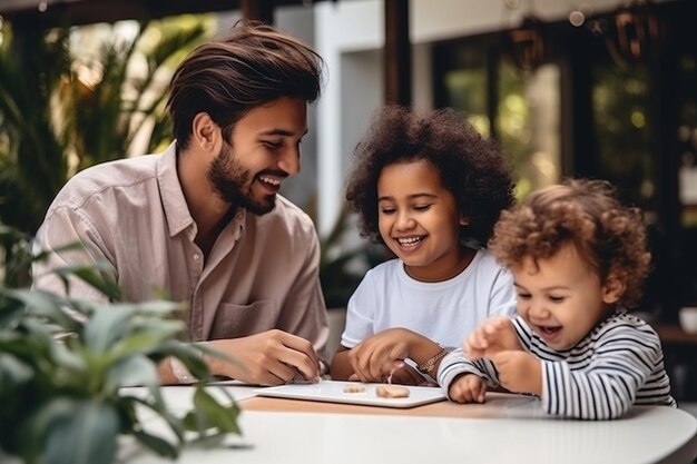 Happy diverse multiethnic family spending time in kitchen