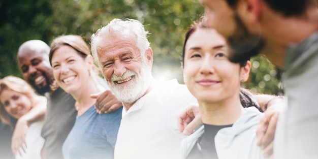 happy diverse people together in the park