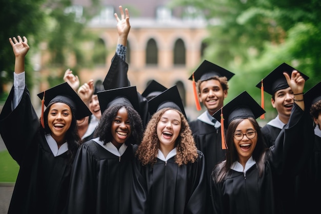 Happy diverse satisfied university graduates