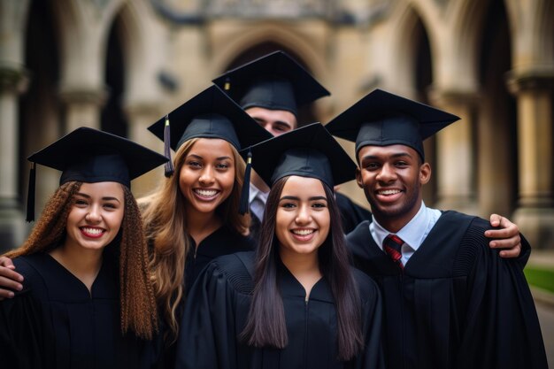 Happy diverse satisfied university graduates