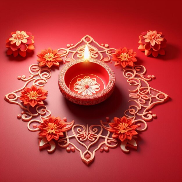 Foto buon diwali sullo sfondo con diya e rangoli