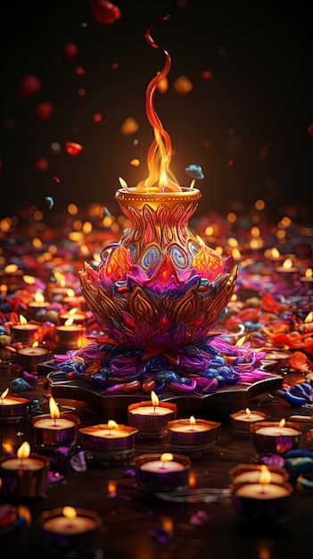 Happy Diwali background with festival of lights colorful banner template design decorative diya lamp