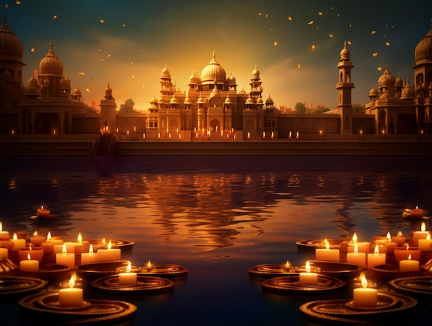 Happy Diwali background with temples