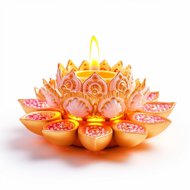 Happy Diwali beautiful Diya on isolated white background