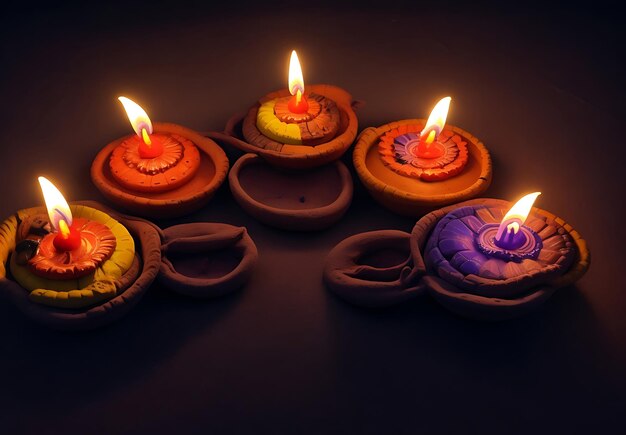 Happy Diwali celebration background of Colorful traditional diya lamps