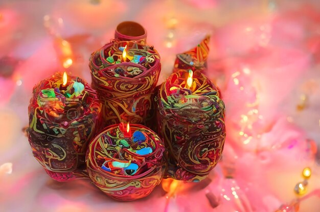 다채로운 전통 디아 램프의 행복한 디발리 축제 배경