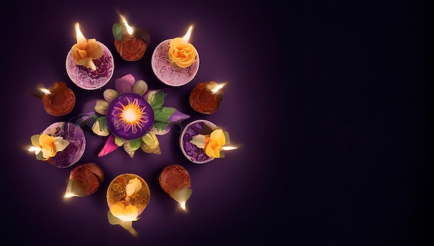 Foto felice celebrazione di diwali sullo sfondo di lampade tradizionali colorate