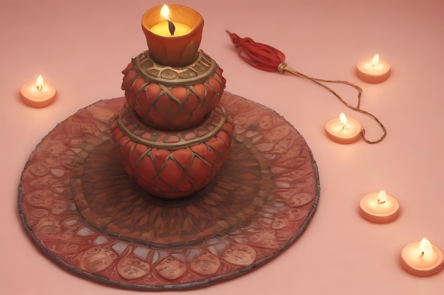 Happy Diwali celebration background of Colorful traditional diya lamps