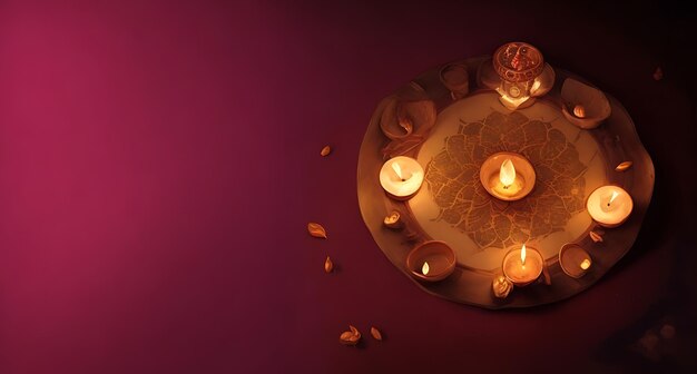 Happy Diwali celebration background of Colorful traditional diya lamps