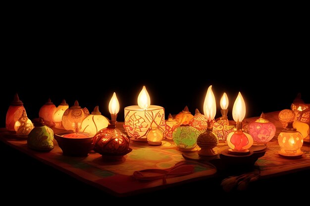 Happy Diwali celebration background with traditional lamps