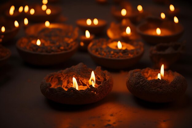 Happy Diwali celebration background with traditional lamps