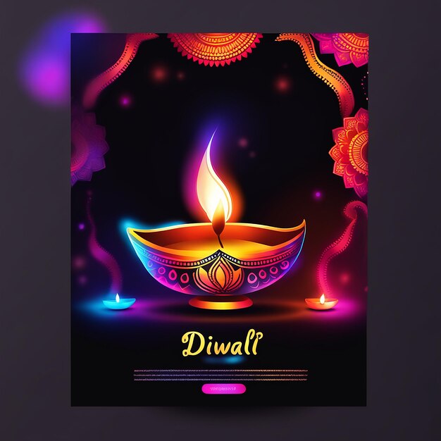 Foto felice celebrazione di diwali è lo sfondo nero della festa delle luci diya lampi generati ai