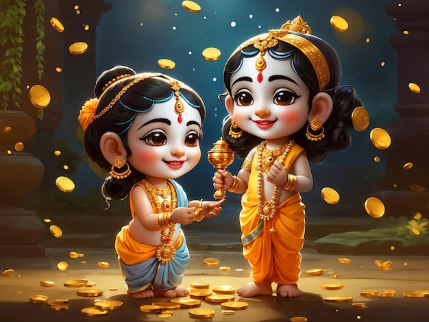 꼬마 라다 크리슈나(Radha Krishna)와 함께하는 행복한 디왈리 축하