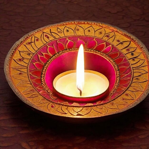 Happy Diwali Clay Diya lamps lit during Diwali Hindu festival of lights celebration Colorful tra