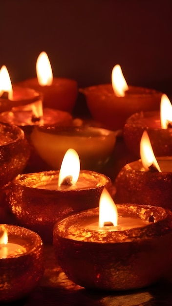 Photo happy diwali clay diya lamps lit during diwali celebration