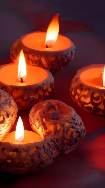 Photo happy diwali clay diya lamps lit during diwali celebration