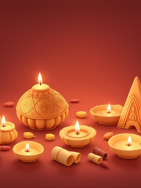 Foto happy diwali coloroso sfondo decorato con lampada a candela e diya per banner e biglietto di auguri