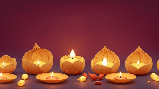 Photo happy diwali colorful backgrounds decorated with candle lamp and diya for banner and greeting card