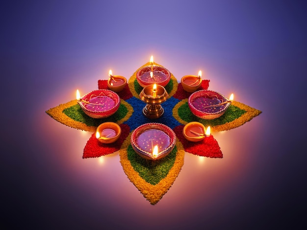 Счастливый Дивали Красочные глиняные лампы дия, зажженные во время празднования Дивали
