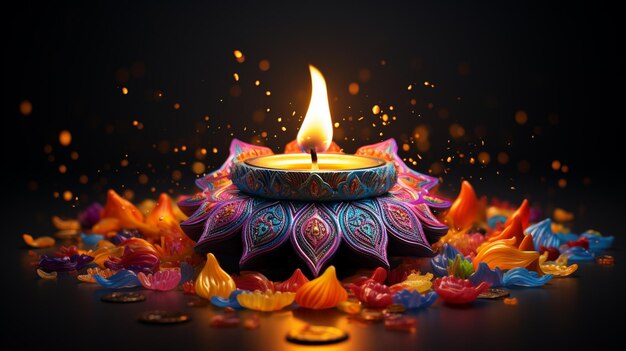 Photo happy diwali decorative diya traditional festival celebration background