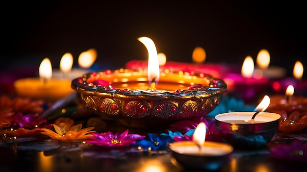 Happy diwali decorative diya traditional festival celebration background