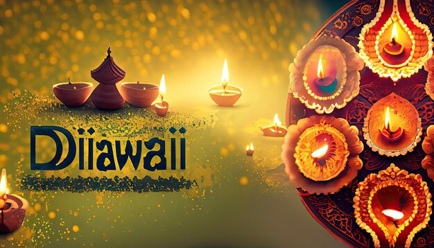 Happy diwali deepavali the indian festival celebration on color background ai generative