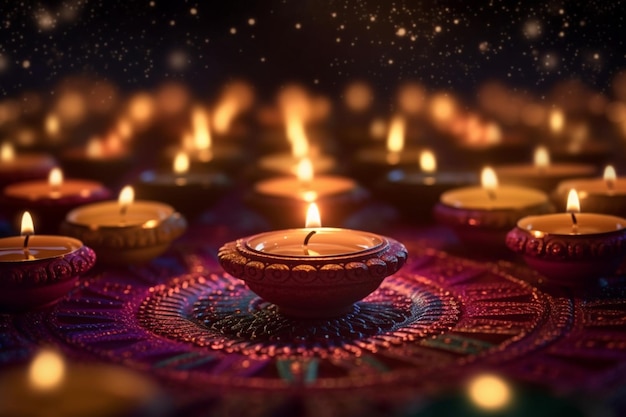 Happy diwali or deepavali traditional indian festival with clay diya oil lamp Indian hindu festival
