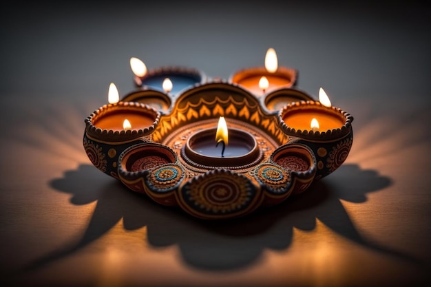 Happy diwali or deepavali traditional indian festival with clay diya oil lamp Indian hindu festival