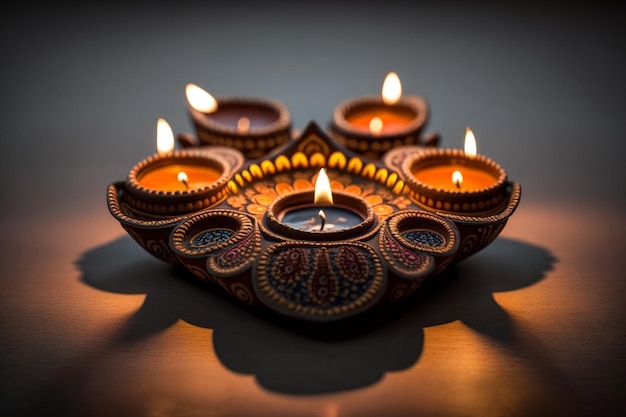 Happy diwali or deepavali traditional indian festival with clay diya oil lamp Indian hindu festival