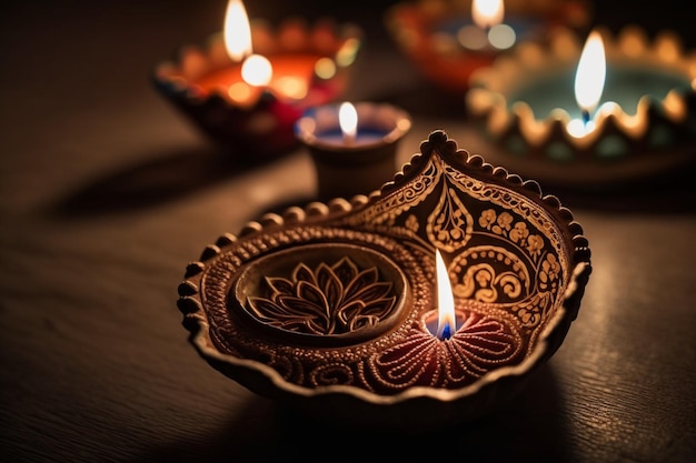 Счастливый дивали или дипавали традиционный индийский фестиваль с глиняной масляной лампой дия индийский индуистский фестиваль