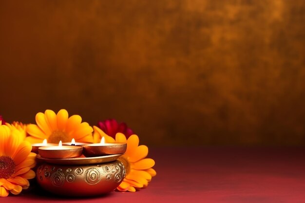 Happy diwali o deepavali festival indiano tradizionale con lampada a olio di argilla diya festival indù indiano