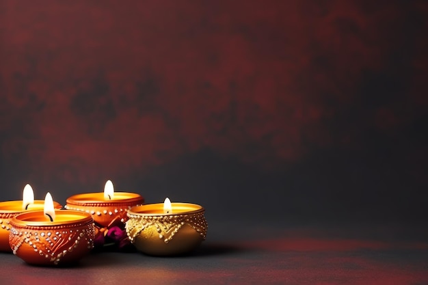 Happy diwali or deepavali traditional indian festival with clay diya oil lamp Indian hindu festival