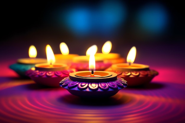 Happy diwali or deepavali traditional indian festival with clay diya oil lamp Indian hindu festival