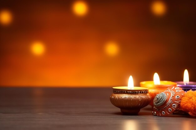 粘土ディヤ オイル ランプを使ったハッピー ディワリまたはディーパバリの伝統的なインドの祭り インドのヒンズー教の祭り