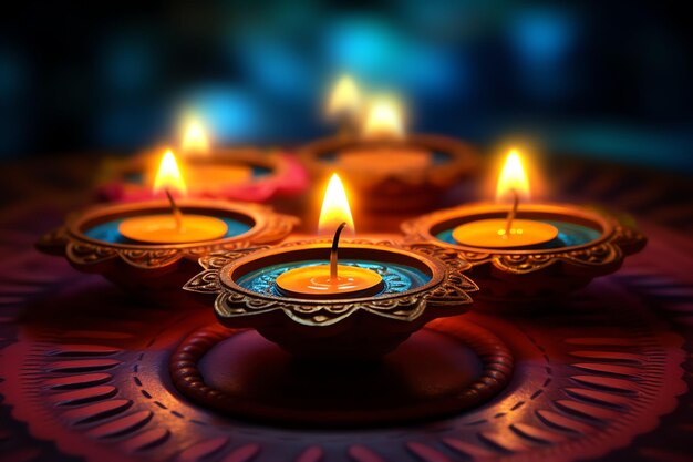 점토 디야 오일 램프가 있는 해피 디왈리 또는 디파발리 전통 인도 축제 인도 힌두교 축제