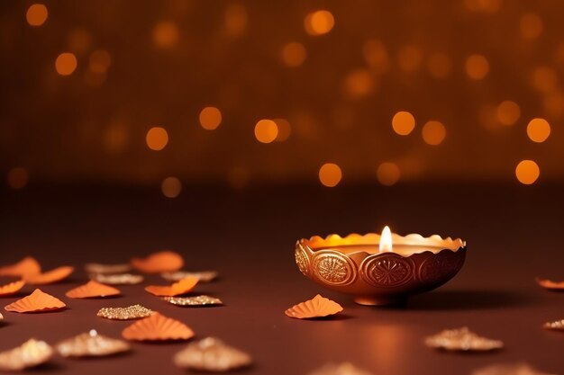 Happy diwali or deepavali traditional indian festival with clay diya oil lamp indian hindu festival