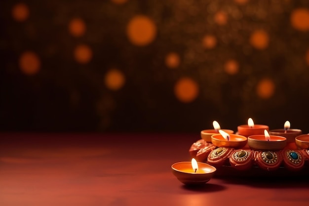 Happy diwali or deepavali traditional indian festival with clay diya oil lamp Indian hindu festival