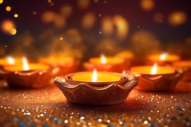 Happy diwali or deepavali traditional indian festival with clay diya oil lamp Indian hindu festival