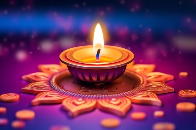 Happy diwali or deepavali traditional indian festival with clay diya oil lamp Indian hindu festival