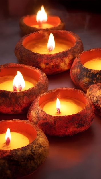 Foto felice diwali o deepavali tradizionale festa indiana con lampada ad olio di argilla festa indù indiana