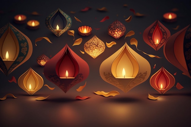 Happy diwali or deepavali traditional indian festival with lamp or sky lantern Indian hindu festival