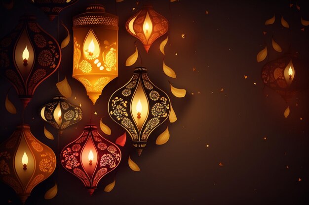 Happy diwali or deepavali traditional indian festival with lamp or sky lantern Indian hindu festival