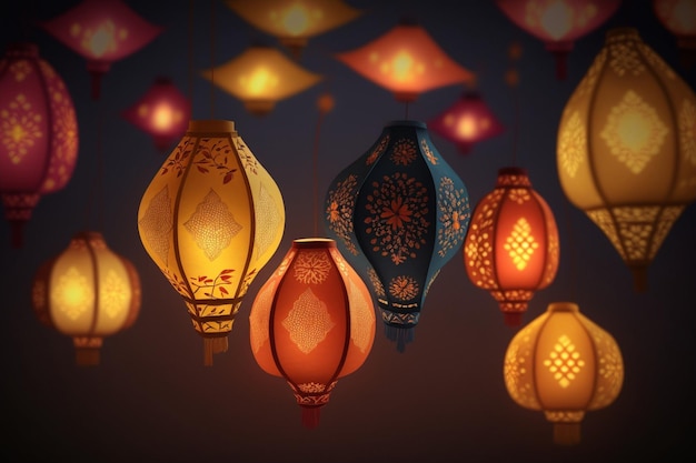 Happy diwali or deepavali traditional indian festival with lamp or sky lantern Indian hindu festival