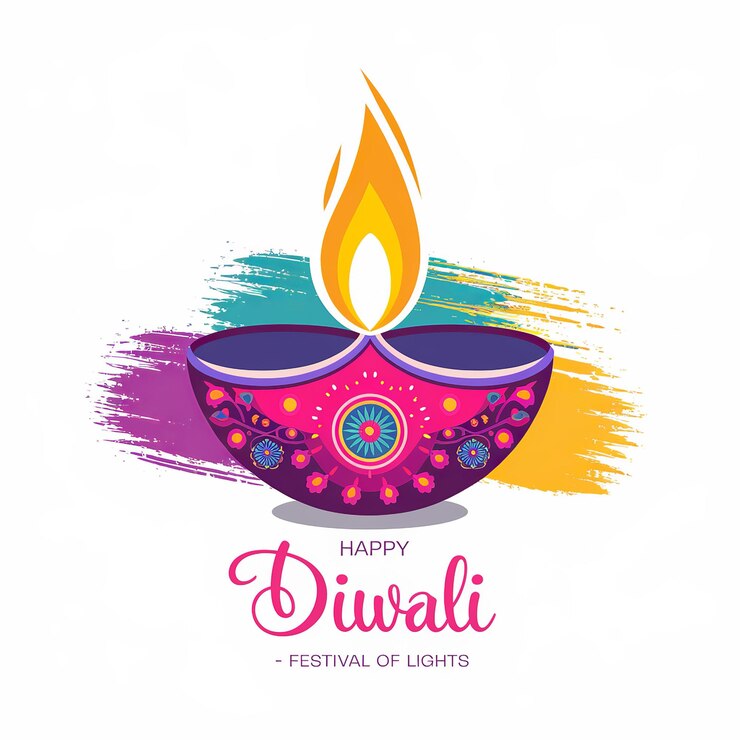 Photo happy diwali diwali diya vibrant diwali greeting card featuring a diya and festive colors