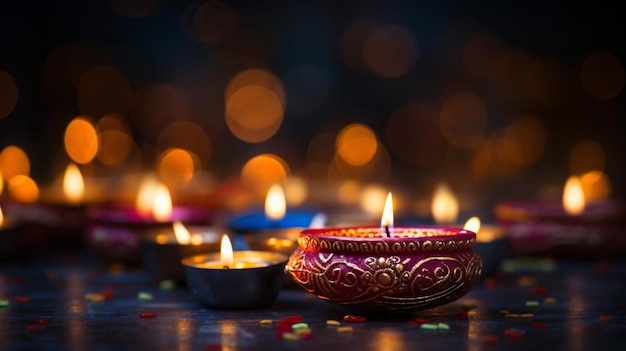 Лампа Happy Diwali Diya зажгла темный свет боке