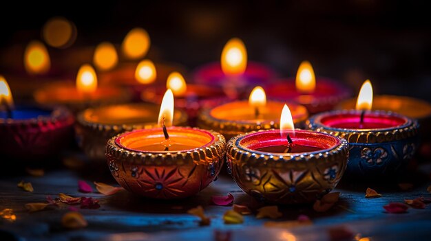 Happy Diwali Diya lamps lit during Diwali celebrate