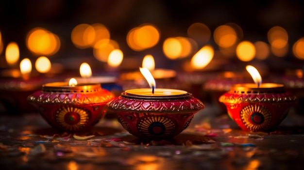 Happy Diwali Diya lamps lit during Diwali celebrate