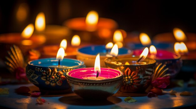 Happy diwali diya lamps lit during diwali celebrate