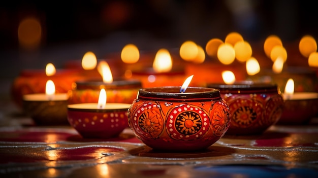 Happy diwali diya lamps lit during diwali celebrate