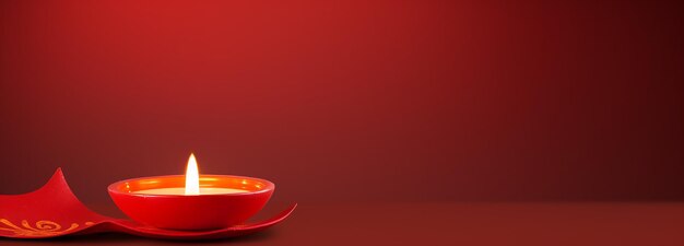 Happy diwali diya oil lamps on red background greetings card design copy space banner format